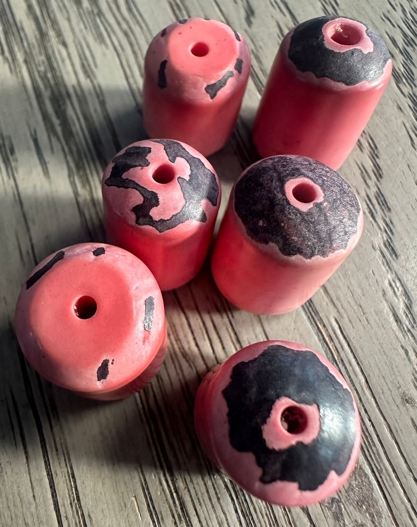 Tagua Irregular Cylinder Beads. 15 Salmon Pieces