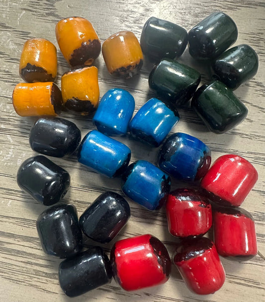 Tagua Irregular Cylinder Beads. 25 Multicolored Pieces