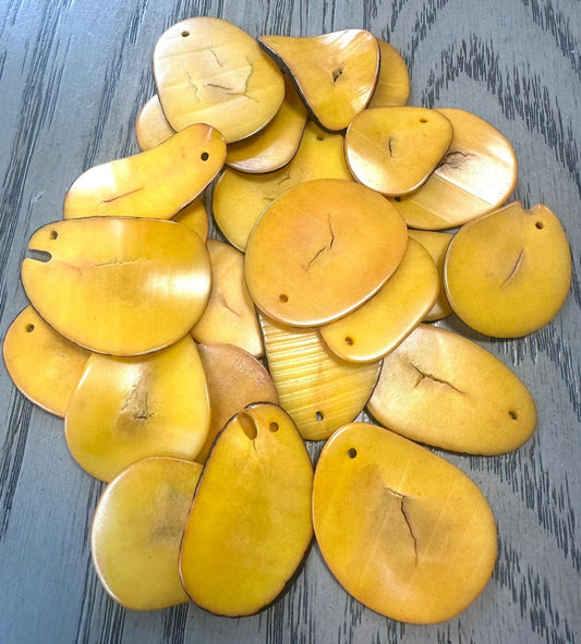 Tagua Slices Beads. 30 Yellow Pieces
