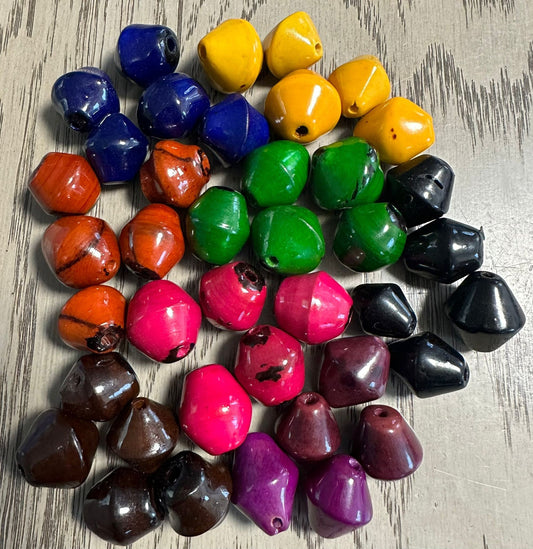 Tagua Bicone Beads. 40 Multicolored Pieces.