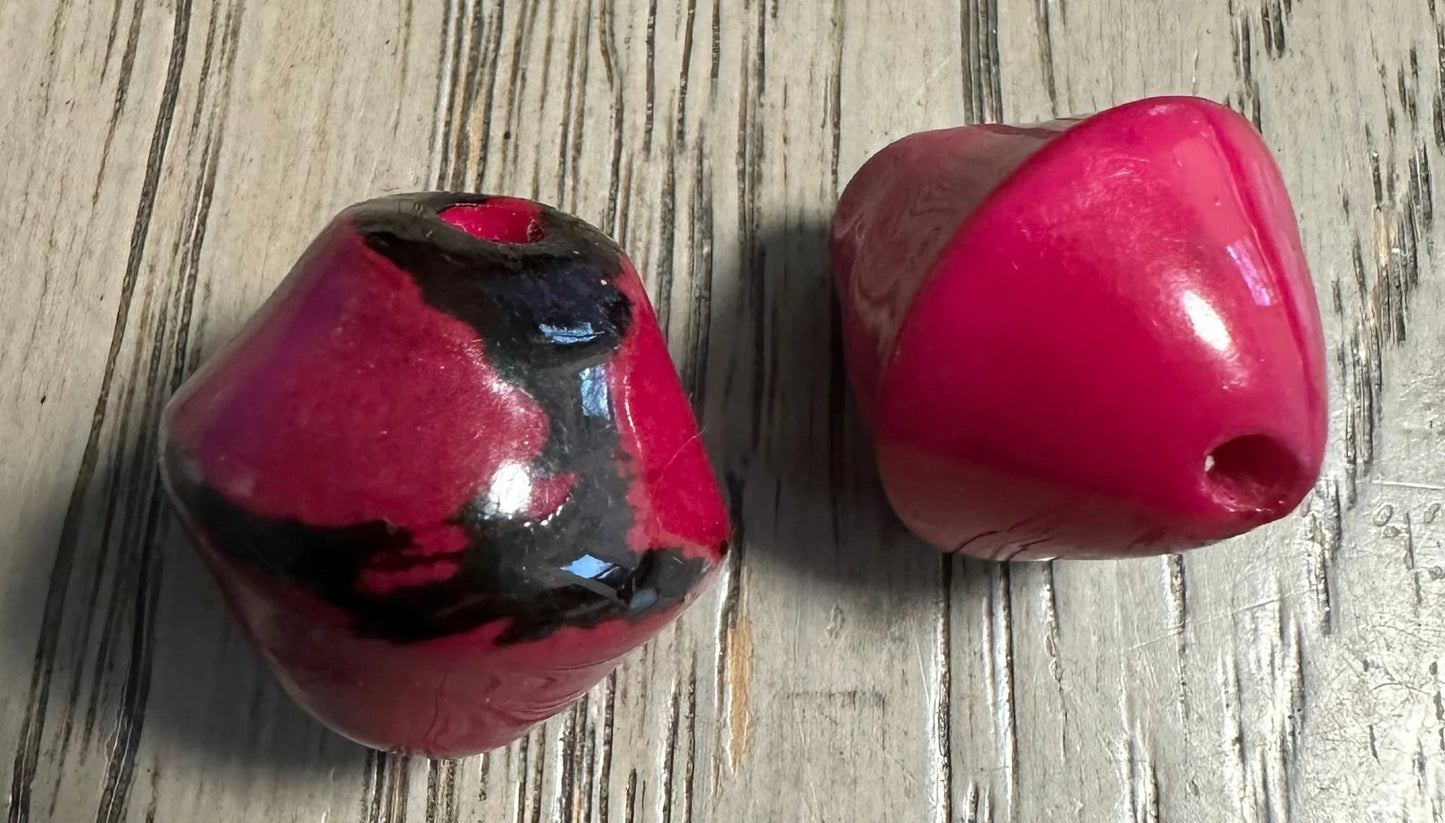 Tagua Bicone Beads. 15 Fuchsia Pieces.