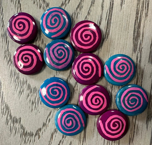 Tagua Spiral Beads. 16 Hand Painted Purple and Blue Pieces