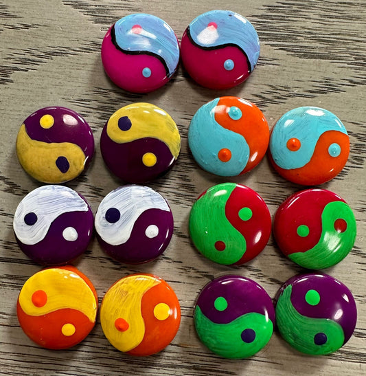 Tagua Ying Yang Beads. 14 Hand Painted Multicolored Pieces
