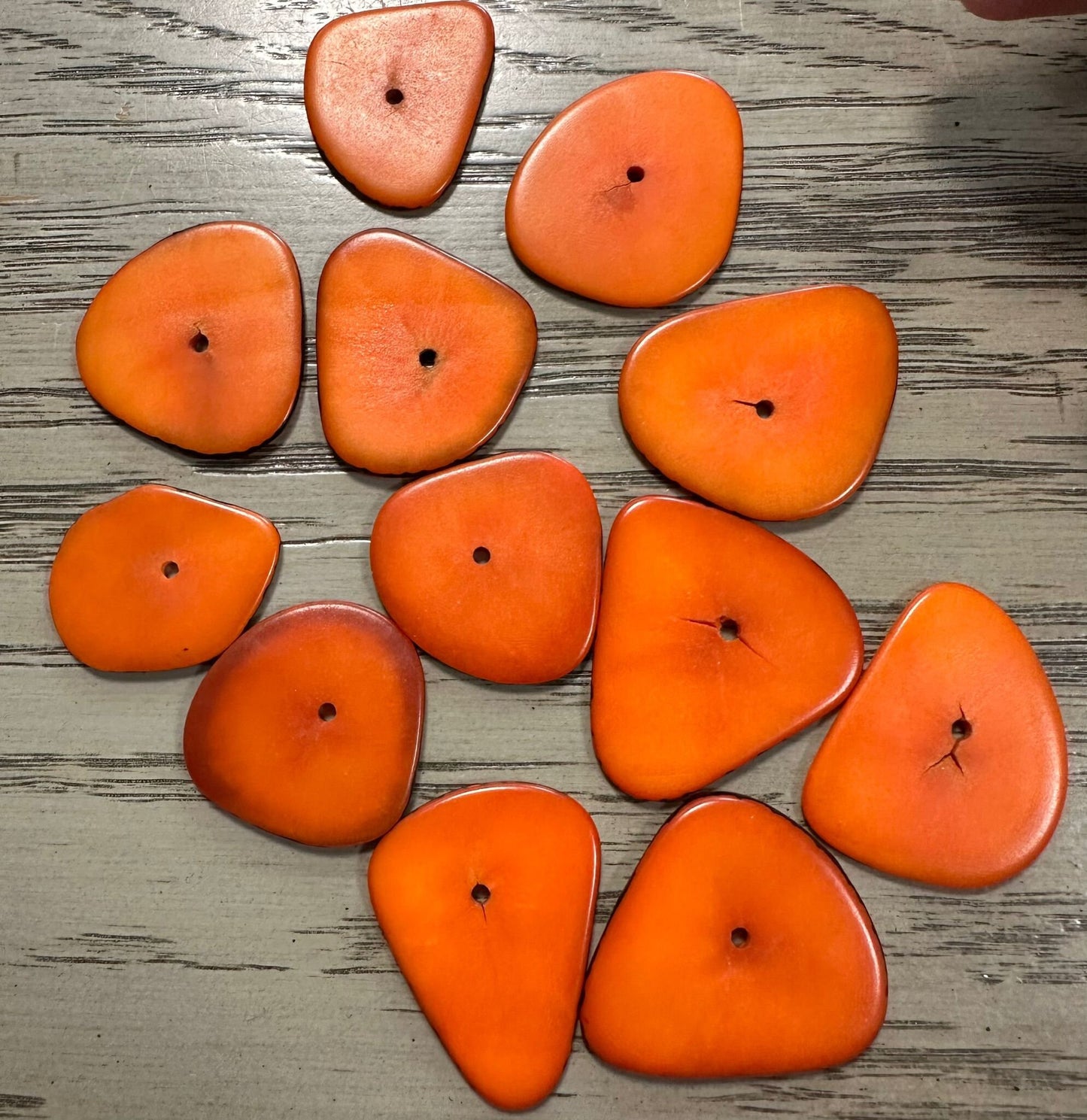 Tagua Triangle Slices Beads. 20 Orange Pieces.