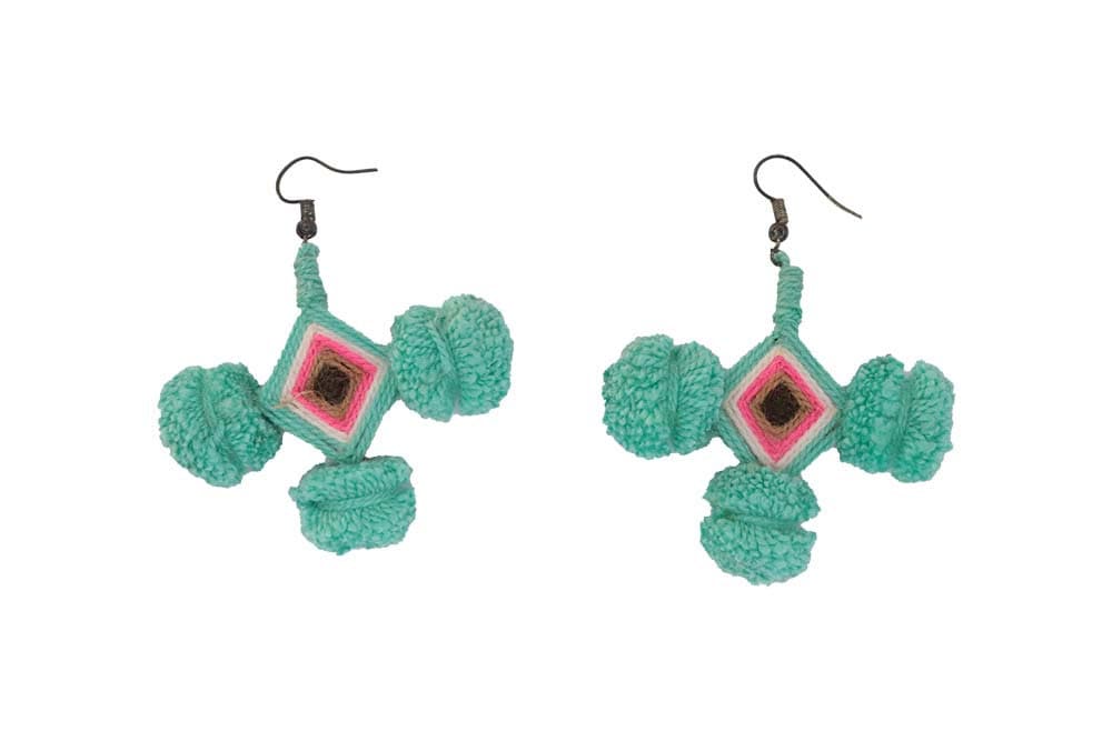 Wayuu Colombia Indigenous Culture Earrings Handmade Weaved Earrings in Aquamarine Eco Friendly Natural Fiber Jewelry Organic Natural Jewelry