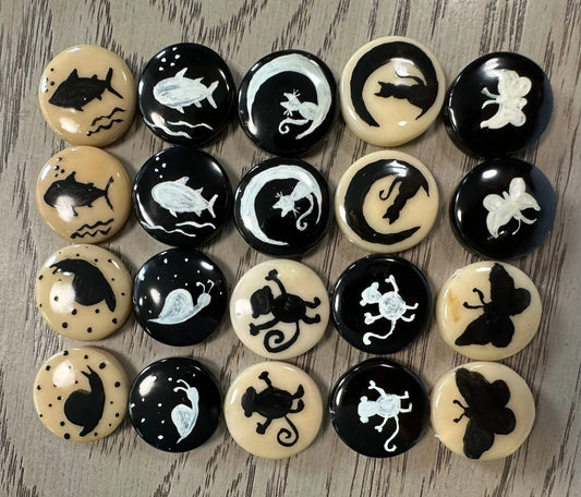Tagua Animal Beads. 20 Hand Painted Black and White Pieces