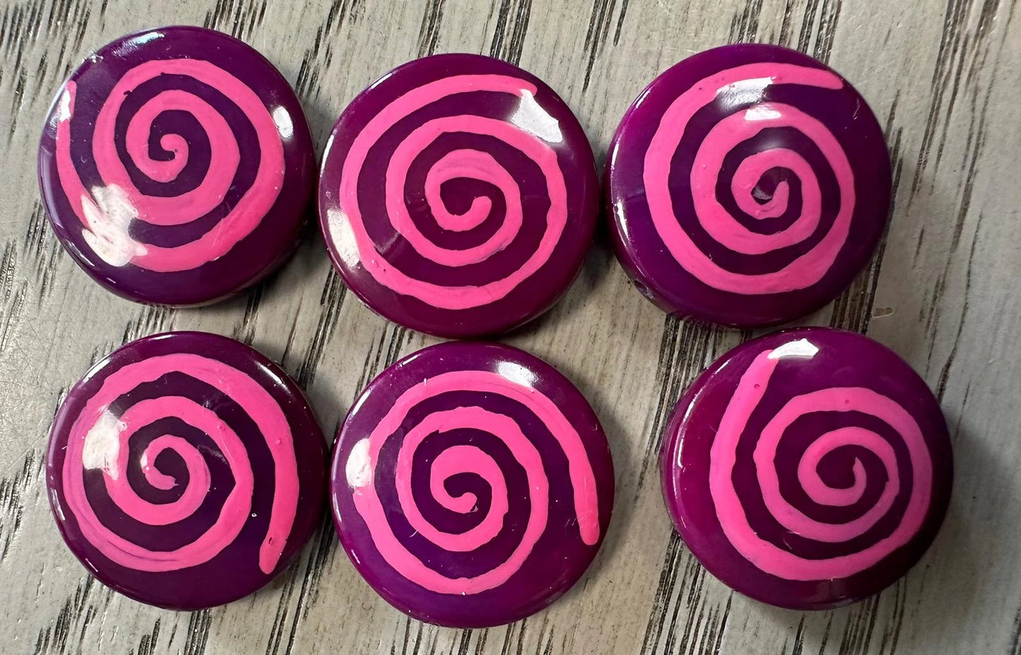 Tagua Spiral Beads. 16 Hand Painted Purple and Blue Pieces