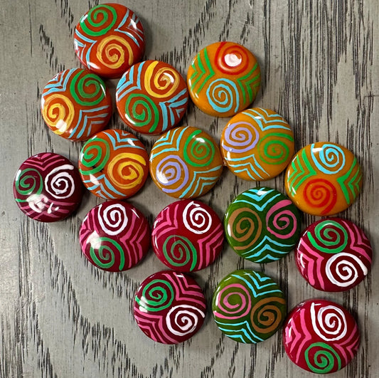 Tagua Spiral Beads. 16 Hand Painted Multicolored Pieces