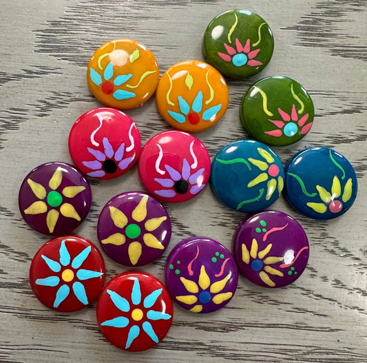 Tagua Flower Beads. 14 Hand Painted Multicolored Pieces