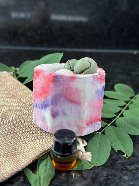 Essential Oil Diffuser Set of 6 Clay Stones, 1 Concrete Mini Jar and Fragance Oil Scent.