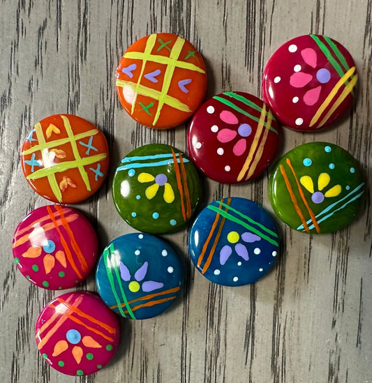 Tagua Patterned Beads. 10 Hand Painted Multicolored Pieces