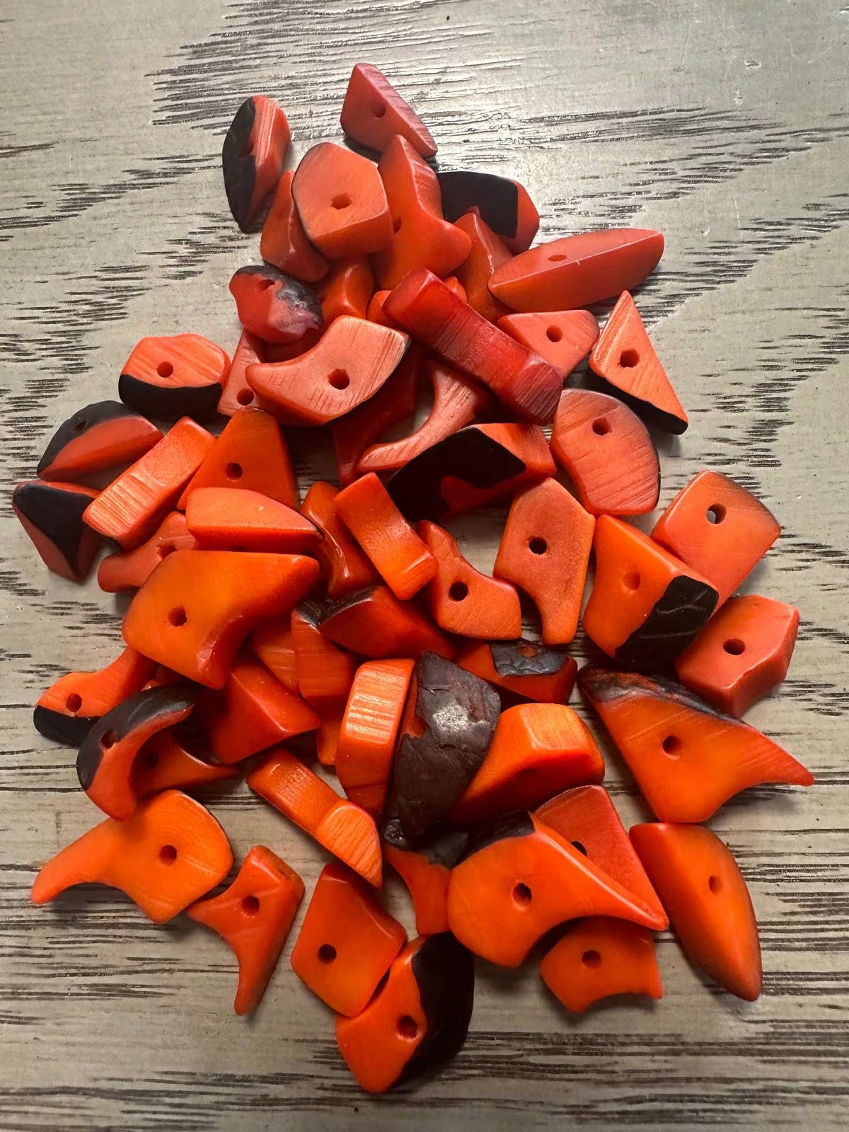 Tagua Triangle Beads.120 Dark Orange Pieces