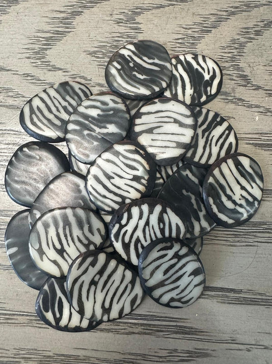 Tagua Slices Beads. 15 Black and White Zebra Patterned Pieces.