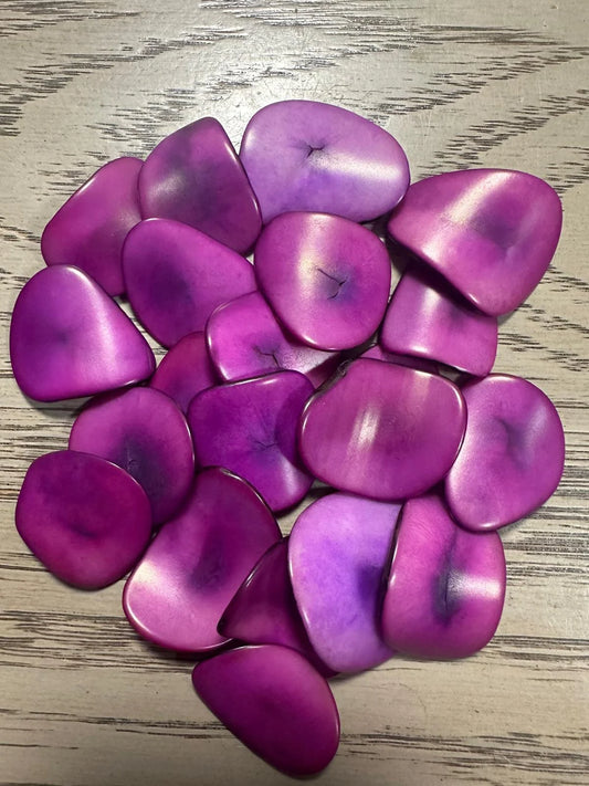 Tagua Chip Slices Beads. 20 Purple Pieces. Drilled or Undrilled.