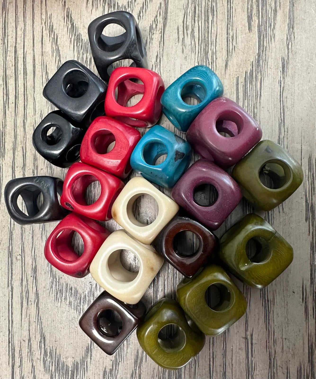 Tagua Large Cube Beads. 20 Multicolored Pieces