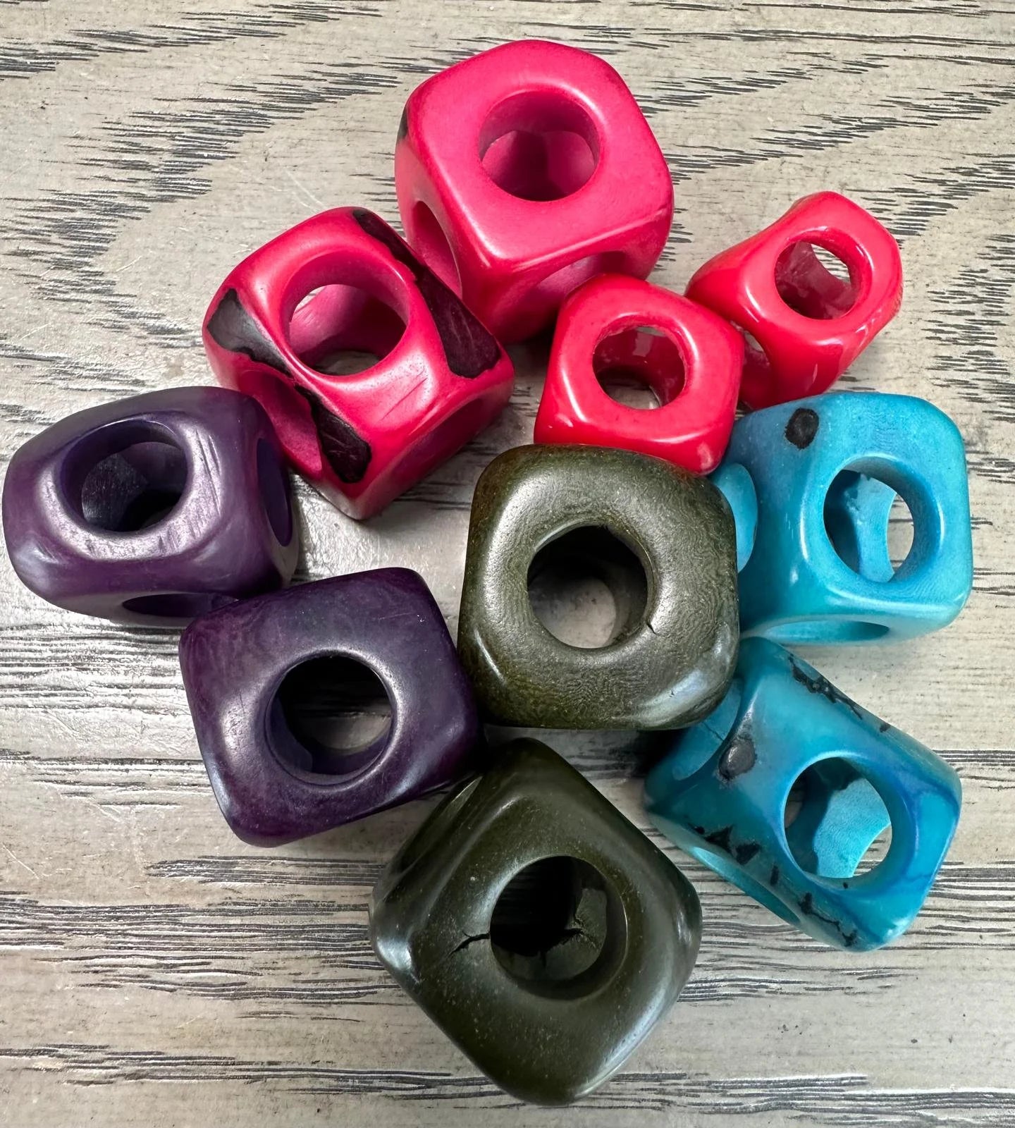 Tagua Large Cube Beads. 10 Multicolored Pieces