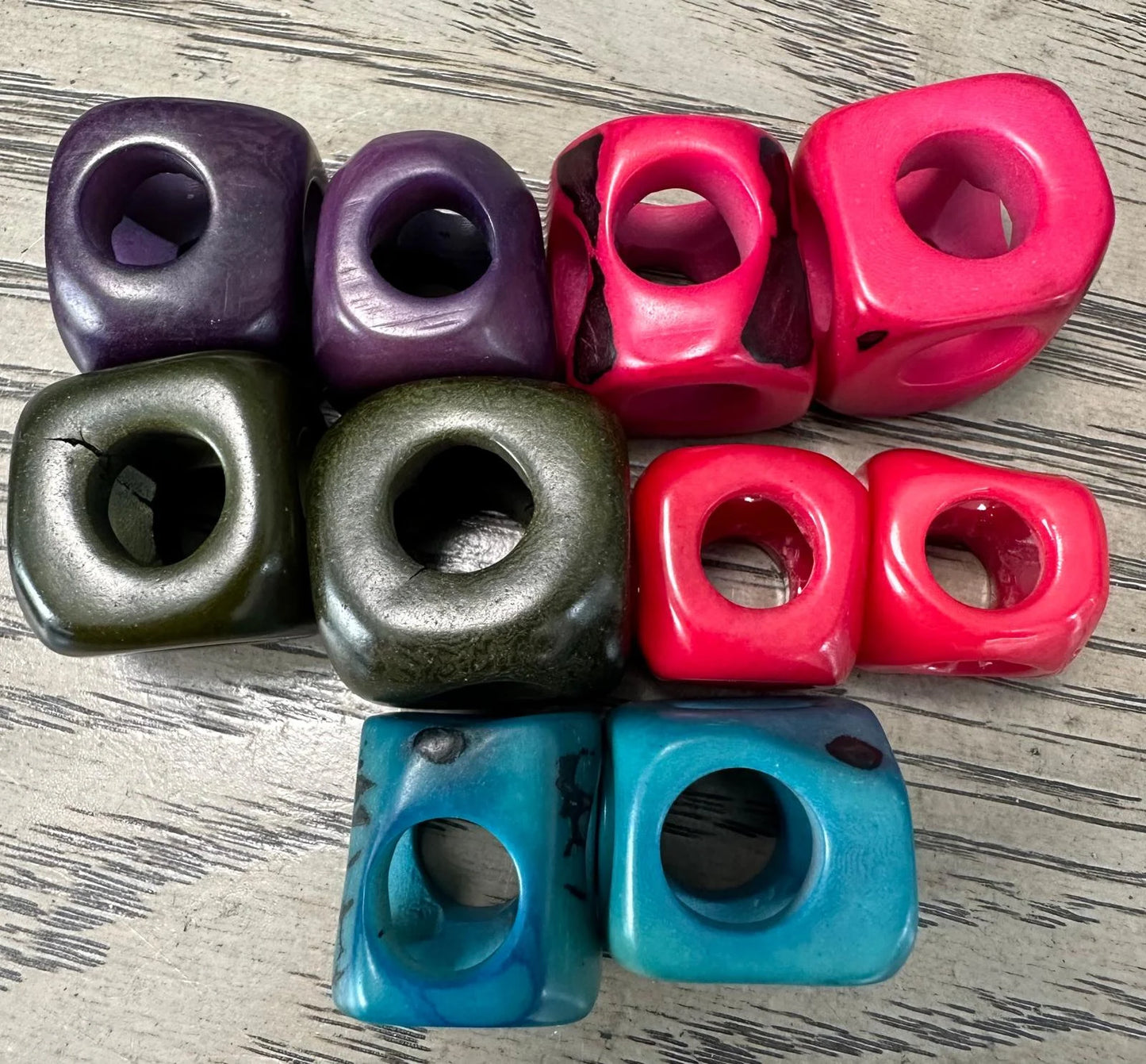 Tagua Large Cube Beads. 10 Multicolored Pieces