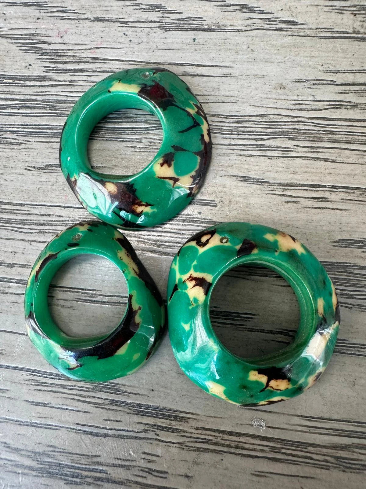 Tagua Thick Hoop Beads. 15 Multicolored Pieces.