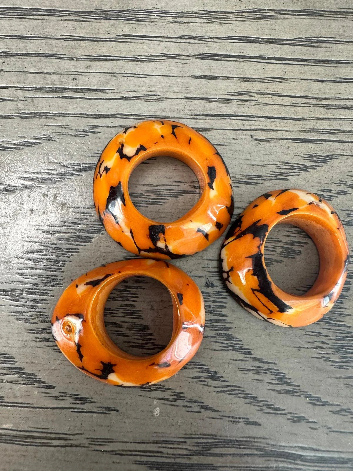 Tagua Thick Hoop Beads. 15 Multicolored Pieces.