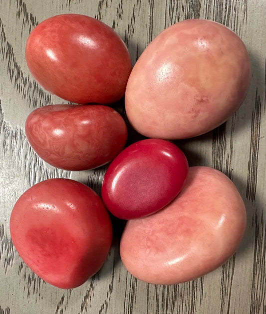 Tagua Whole Nut. 6 Pink and Salmon Pieces