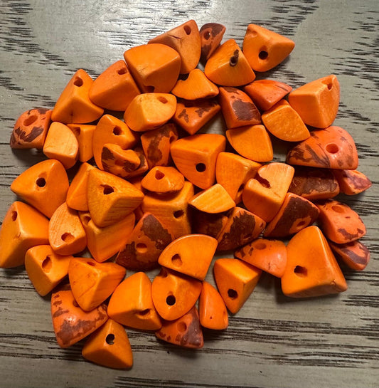 Tagua Triangle Beads. 120 Orange Pieces