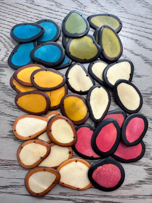 Tagua Slices Beads. 42 Multicolored Pieces