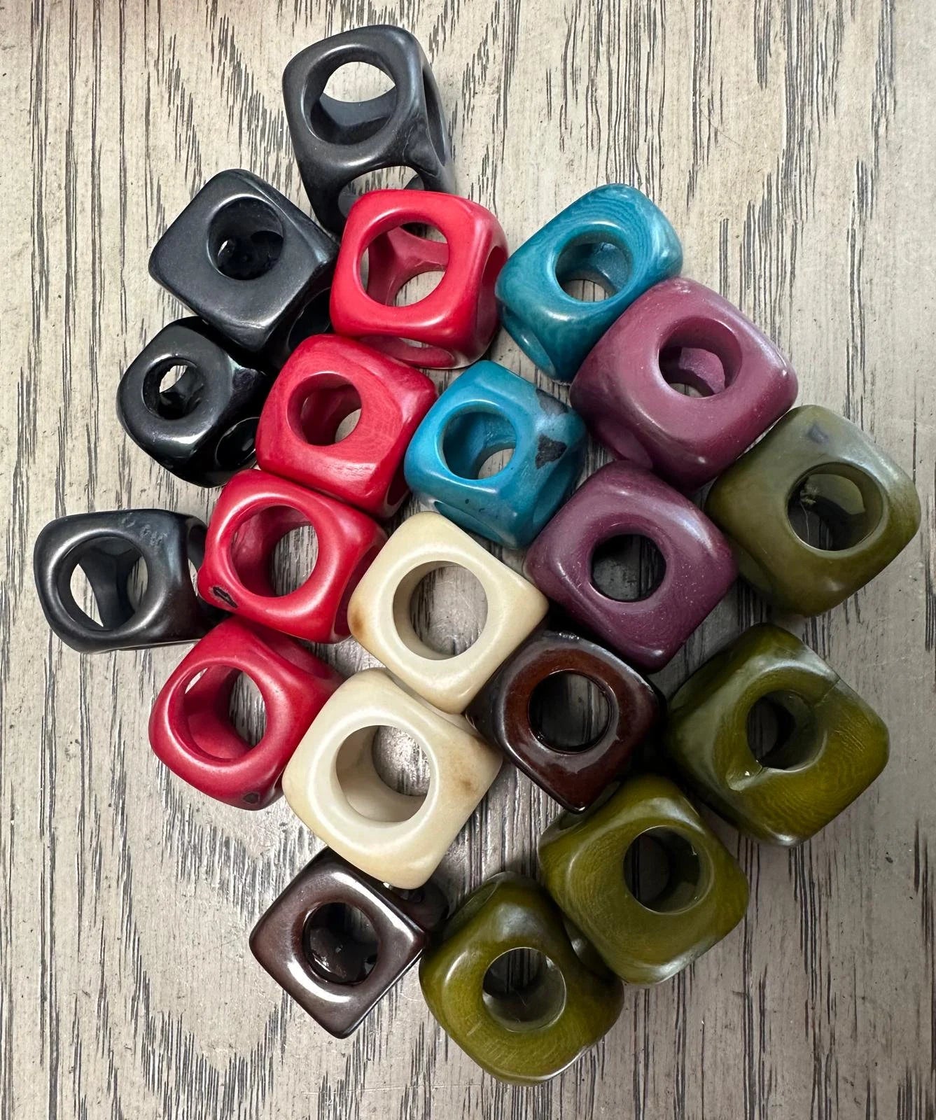Tagua Large Cube Beads. 20 Multicolored Pieces