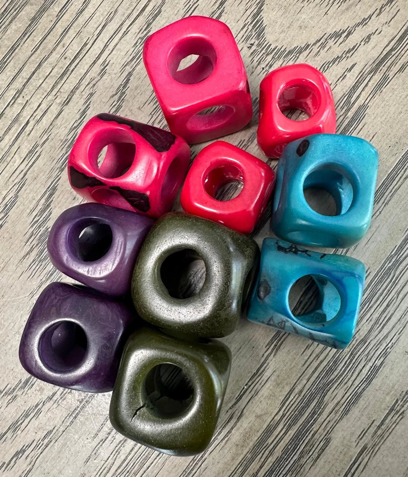 Tagua Large Cube Beads. 10 Multicolored Pieces