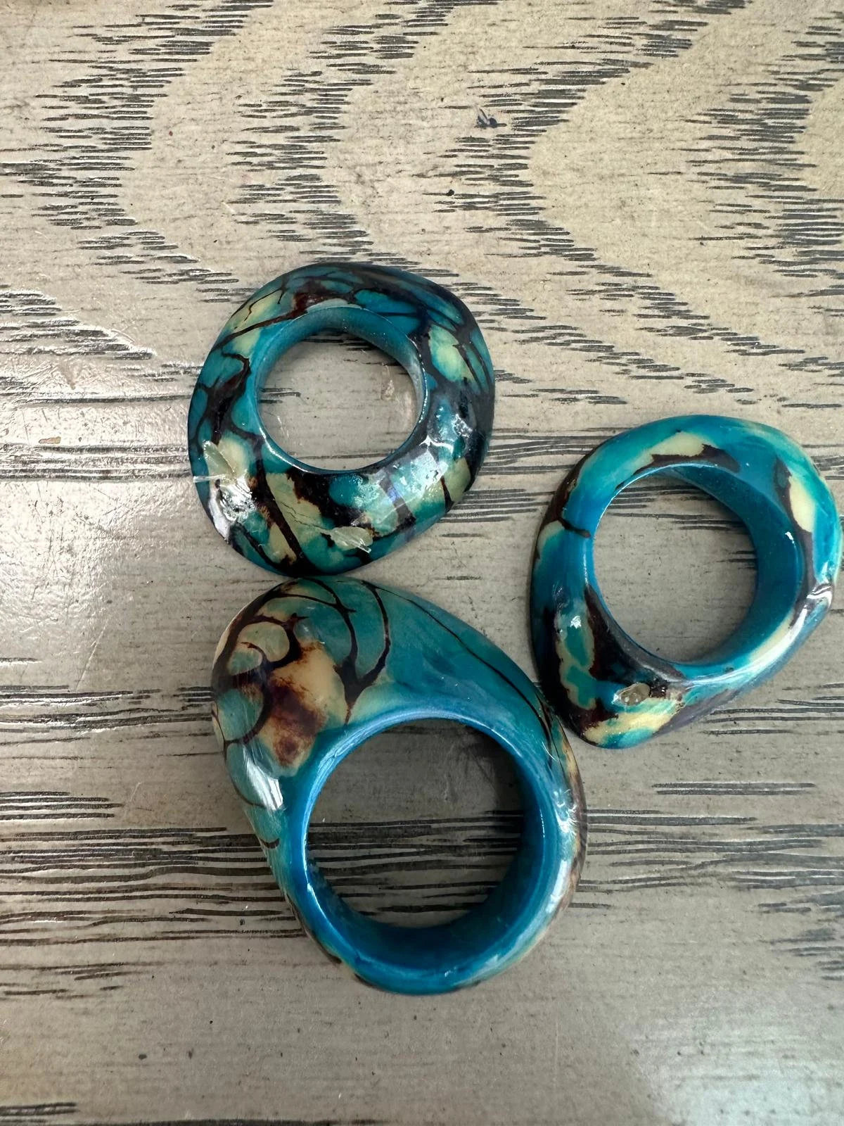 Tagua Thick Hoop Beads. 15 Multicolored Pieces.