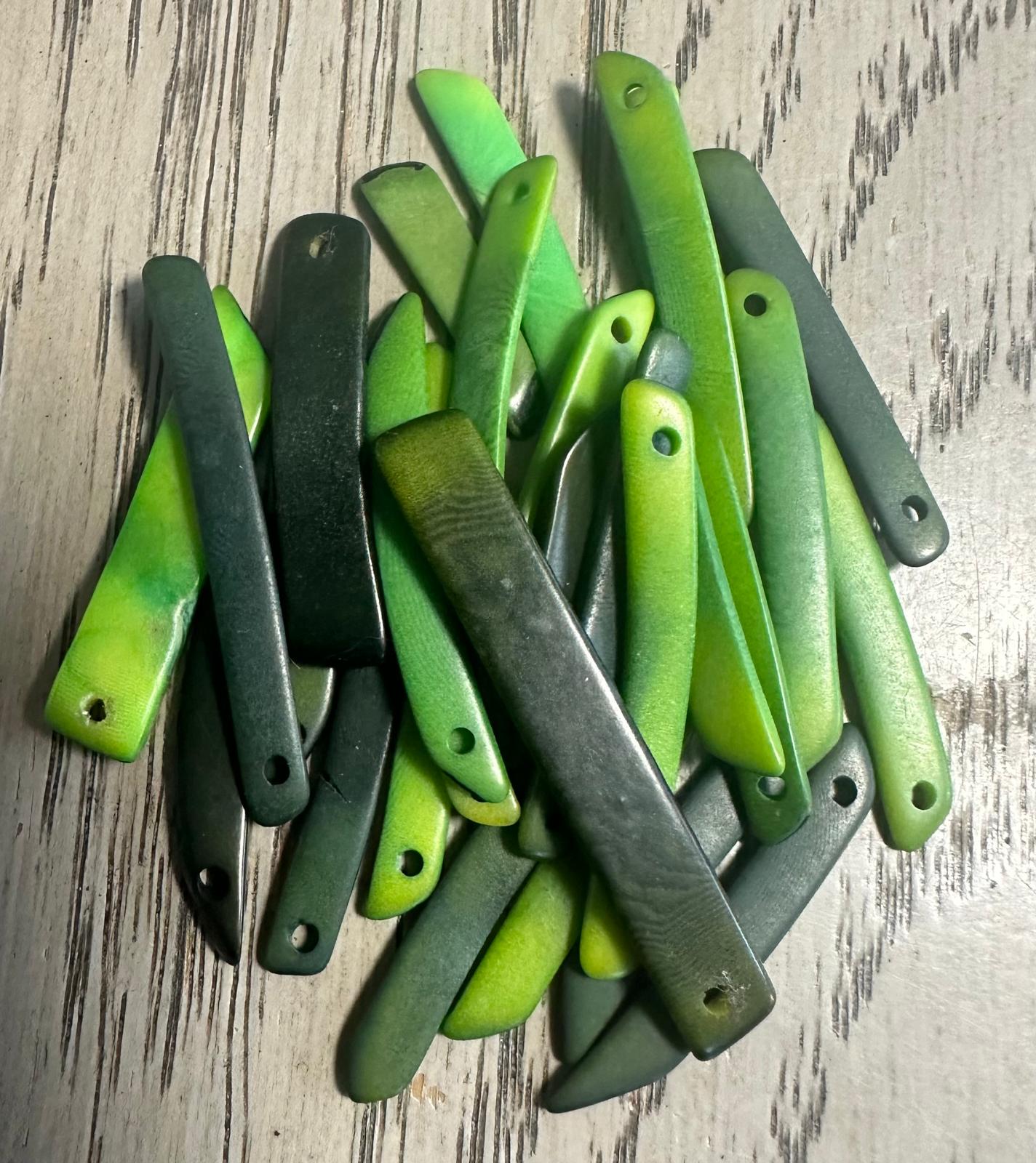 Tagua Stick Beads. 50 Green Shades Pieces.
