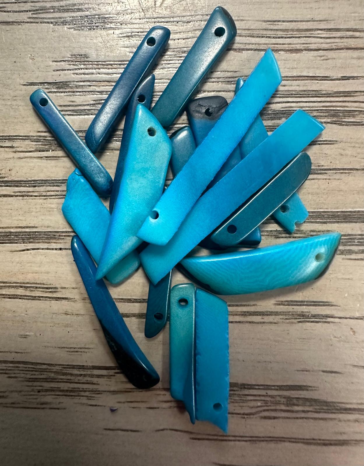 Tagua Stick Beads. 50 Blue Pieces