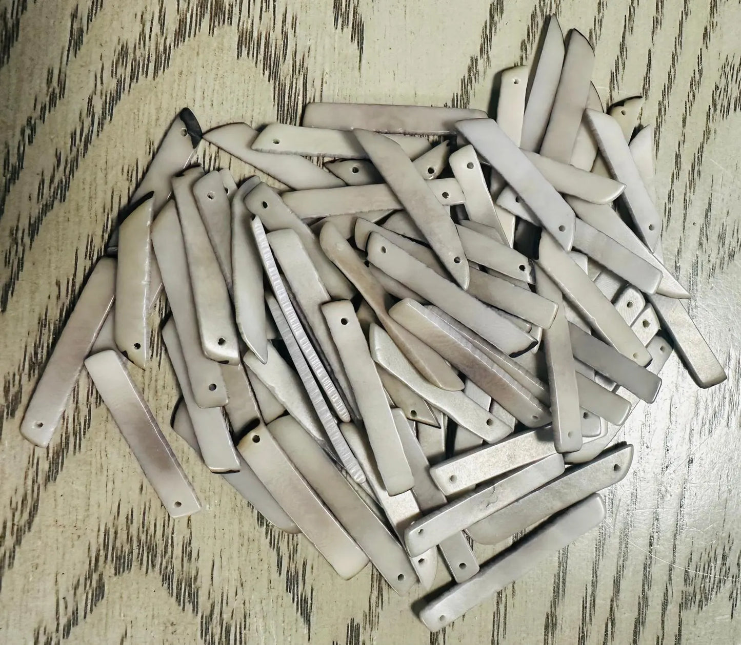 Tagua Stick Beads. 50 Gray Pieces.