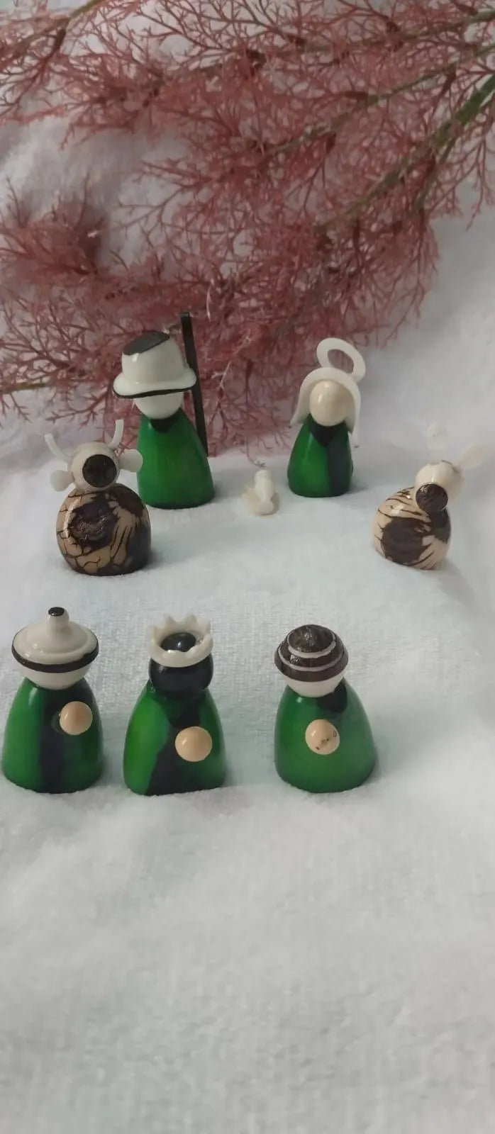 Tagua Nativity Set in Green and Beige.