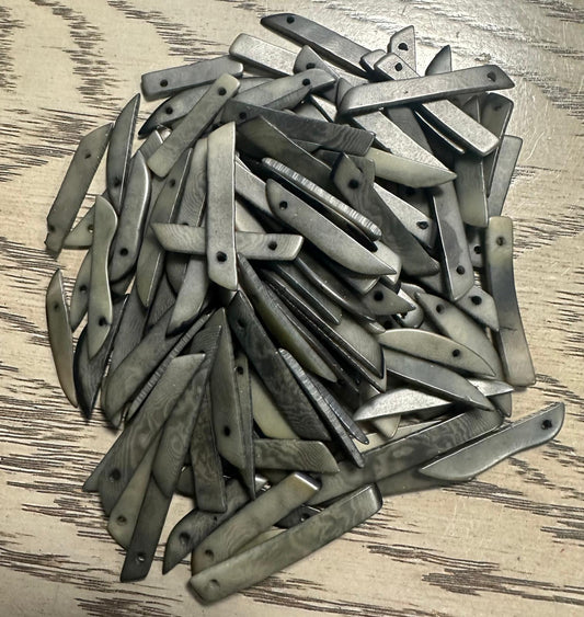 Tagua Stick Beads. 50 Dark Gray Pieces.