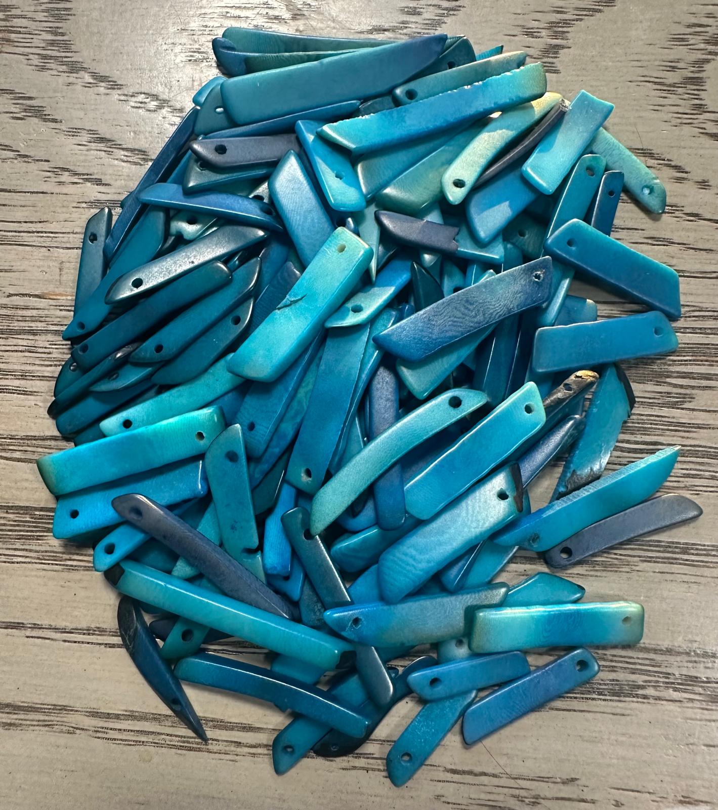 Tagua Stick Beads. 50 Blue Pieces