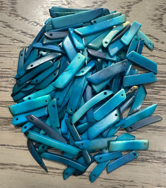 Tagua Stick Beads. 50 Blue Pieces