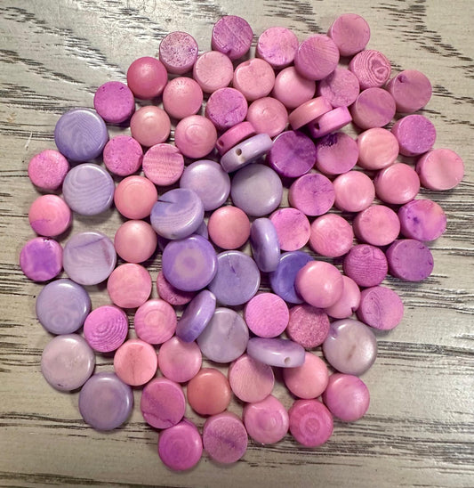 Tagua Round Beads. 50  MIni Purple, Lilac and Pink Pieces.