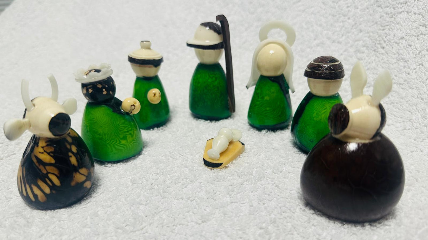 Tagua Nativity Set in Green and Brown.