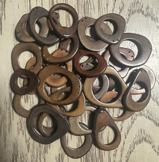 Tagua Hoop Beads. 20 Brown Pieces. (Brown Shades)