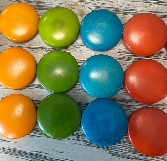 Tagua Disc Beads. 20 Multicolored Pieces.