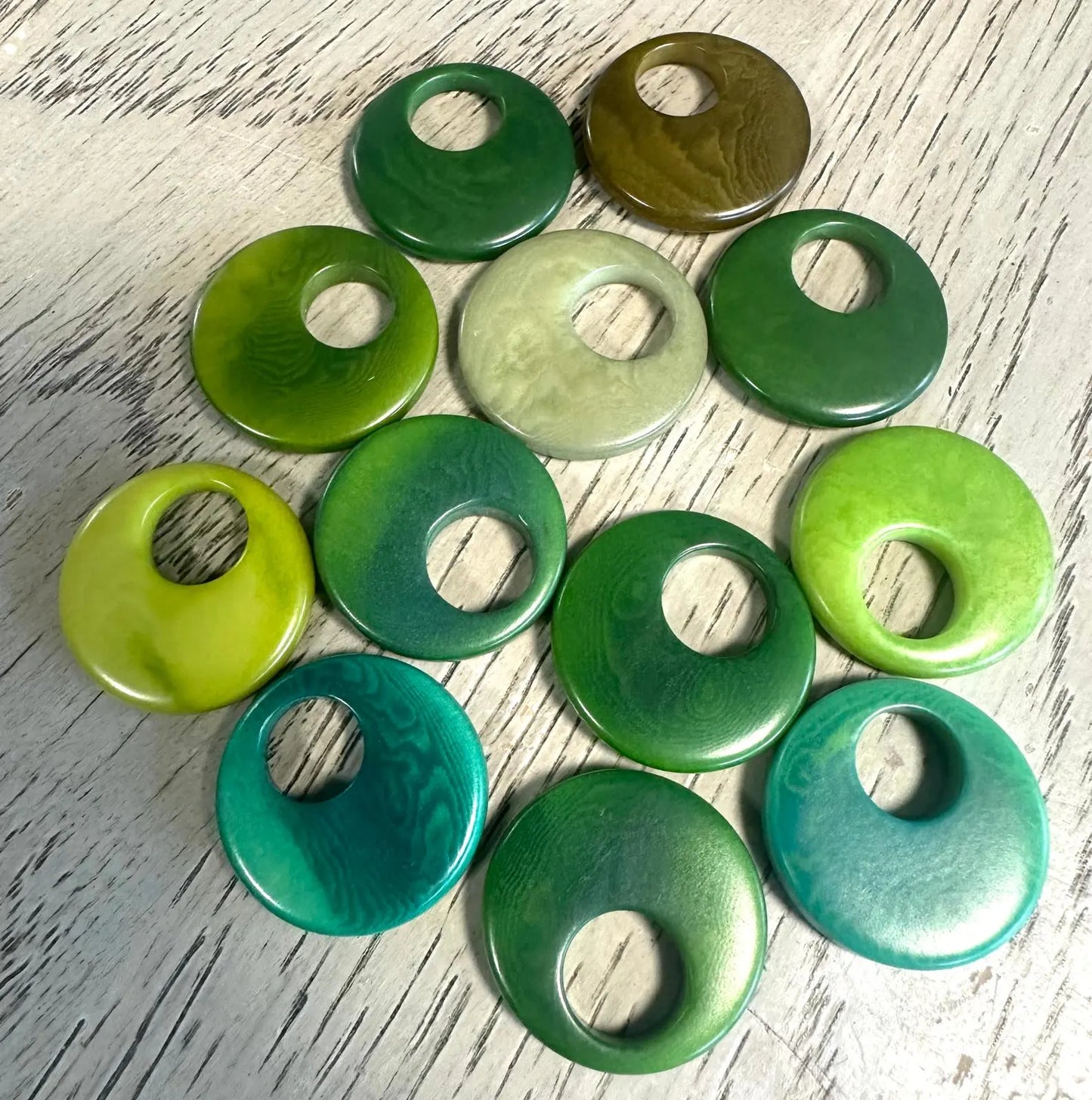 Tagua Donut Beads. 20 Green Pieces
