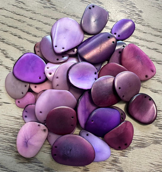 Tagua Chip Slices Beads. 40 Purple Pieces