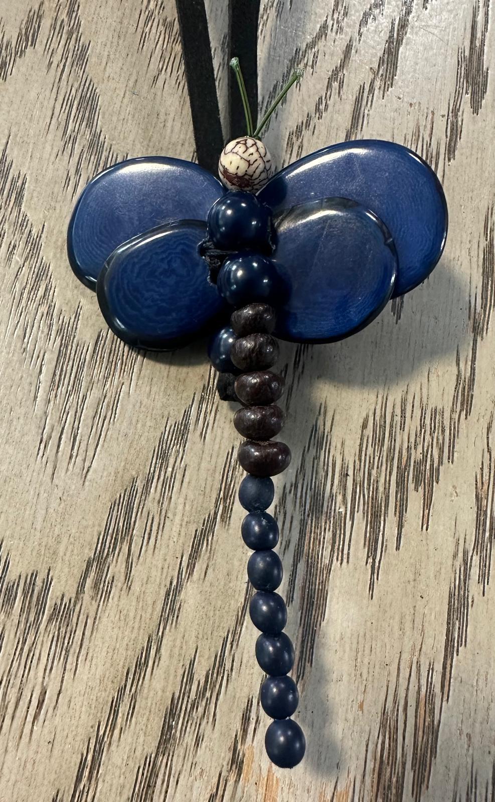 Natural Handmade Tagua Nut Jewelry Set Dragonfly Pendant Adjustable Necklace & Earrings Organic Eco Sustainable Ethical Animal Insect DIY