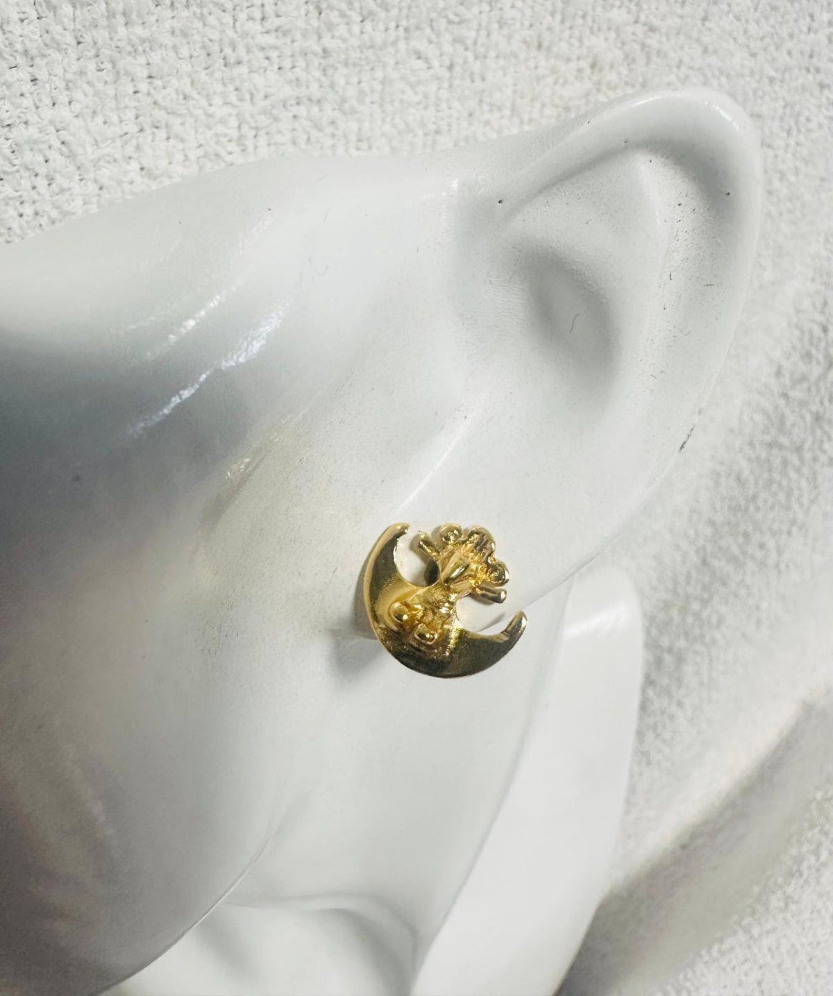 Fine Jewelry Bird on Half Moon Stud Earrings PreColumbian PreHispanic Indigenous Culture from Colombia 24K Gold Plated Pewter Handcrafted