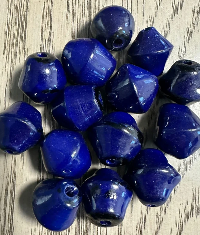 Tagua Bead Seed Bead Bicone Beads 15 Diamond Beads in Blue | Handmade in Colombia 2x2cm. Approx. Natural Eco Jewelry Making Supplies
