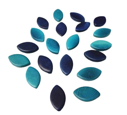 Tagua Leaf Beads. 16 Blue Shades Pieces