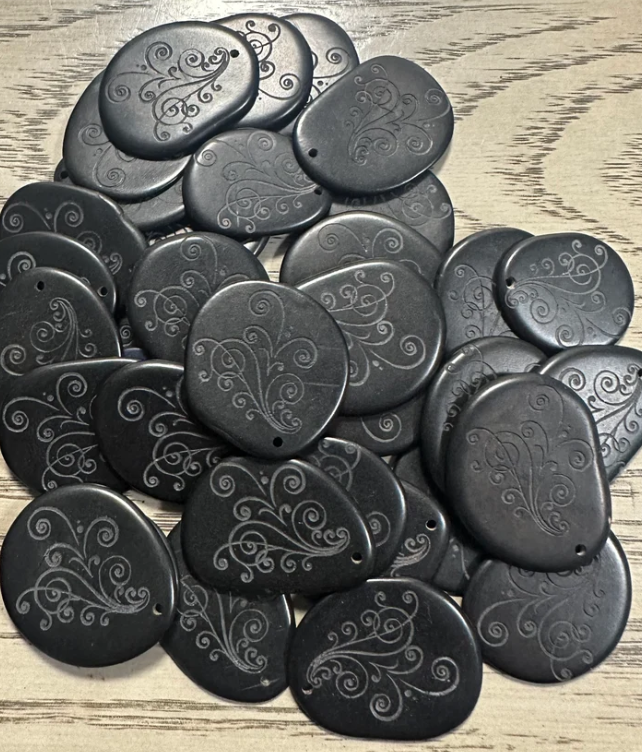 Tagua Laser Engraved Slices 15 Black Tagua Chips 4x3 cm. approx. Top Drilled Sustainable Ethical Eco Jewelry Seed Beads Beading Carving