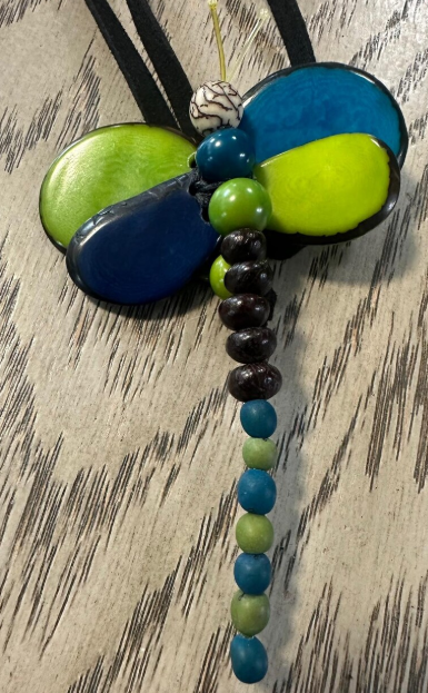Dragonfly Jewelry Set Adjustable Necklace & Earrings Handmade in Tagua Nut Ethical Sustainable Animal Eco Seed Beads Fair Trade