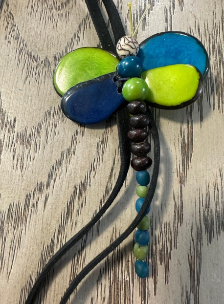 Dragonfly Jewelry Set Adjustable Necklace & Earrings Handmade in Tagua Nut Ethical Sustainable Animal Eco Seed Beads Fair Trade