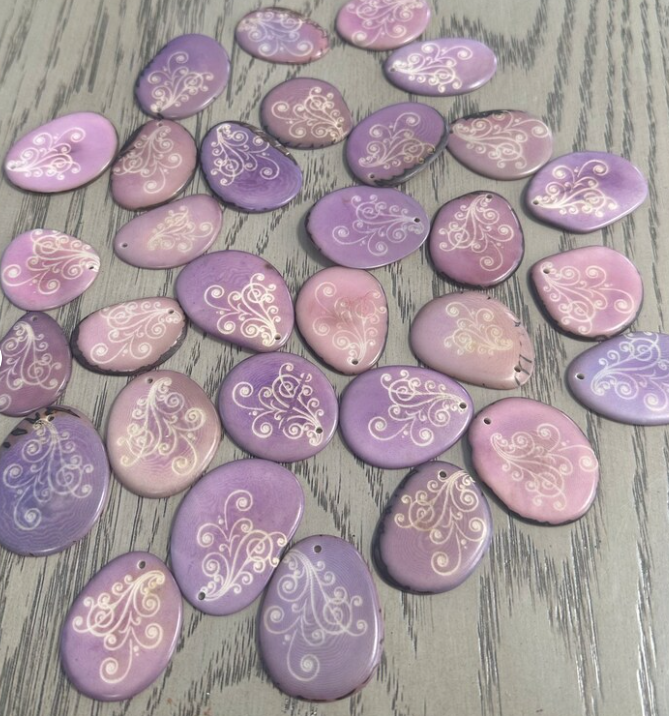 Tagua Laser Engraved Beads in Lilac Slices Beads Chips | 12 tagua beads | carved tagua woodwork ethical sustainable seed beads